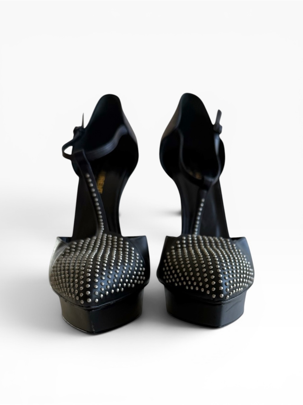 Saint Laurent Black Studded T-Strap Platform Heel - Picture 3 of 12